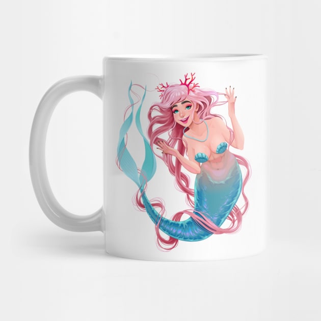 Smiling mermaid with long pink hair by ddraw